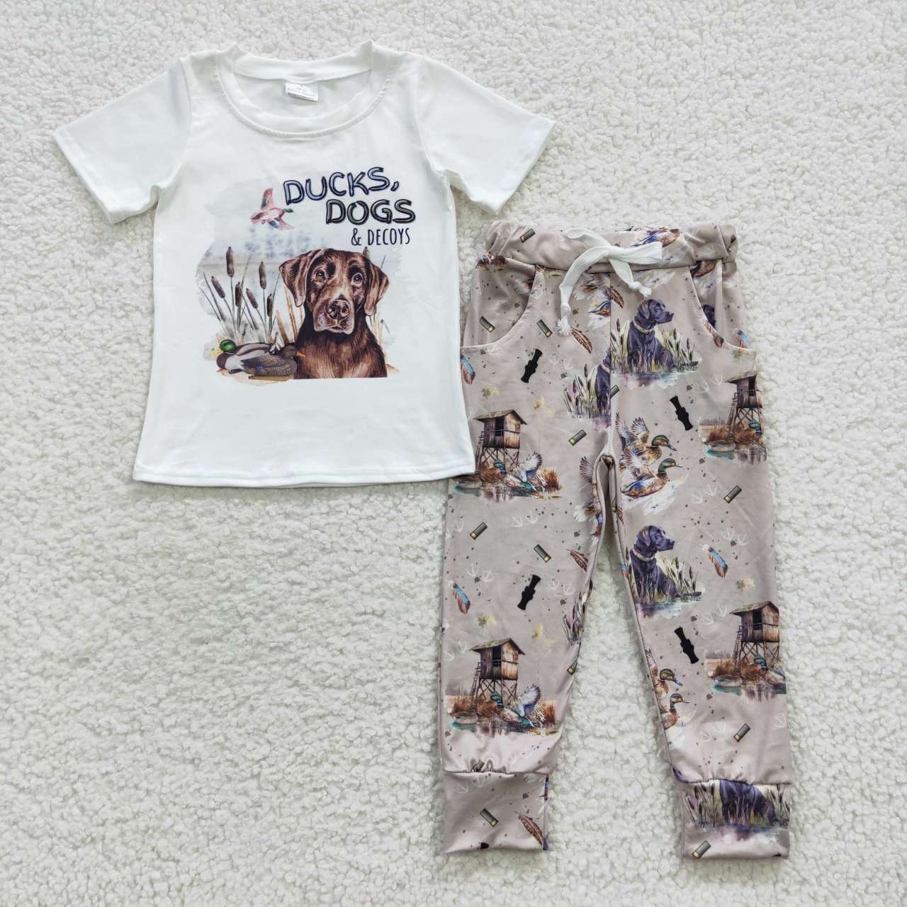 BSPO0133 ducks dogs wild duck dog white short-sleeved trouser suit