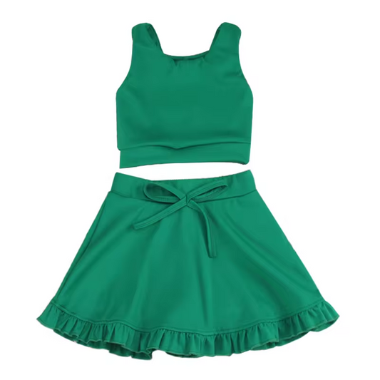 custom moq 3 cotton fabric eta 5-6week green  Cotton Skirt Shorts Set