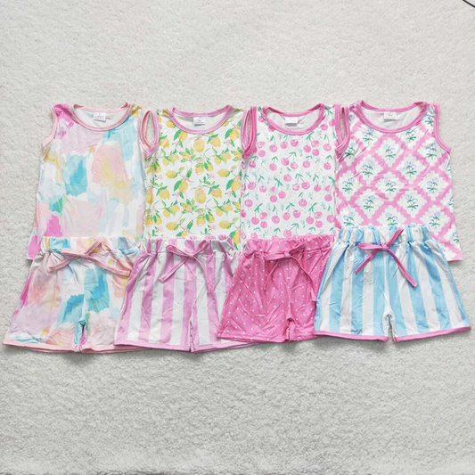 RTS NO MOQ Baby Girls Sleeveless Shirt Summer Shorts Pajamas Clothes Sets