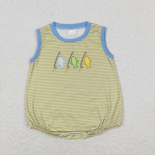 RTS NO MOQ（In Stock)  Embroidered Fishing Yellow Striped Vest Bodysuit