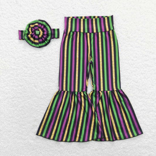P0405 Purple green black gold striped trousers
