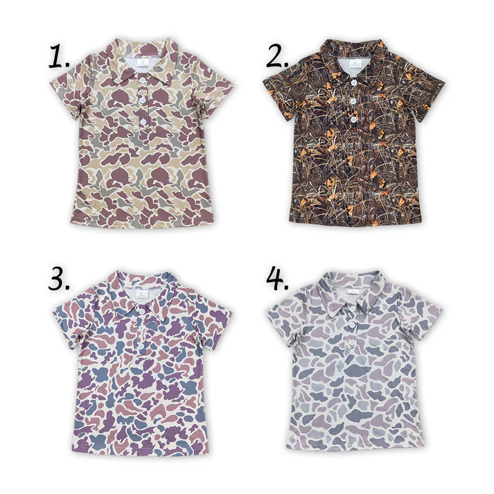 RTS NO MOQ Baby Boys Sibling Brother Camo Short Sleeve Buttons Tee Shirts Tops