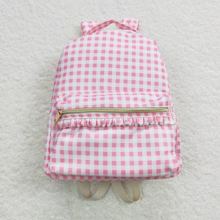 RTS no moq Baby Girls Back To School Pink Checkered Back Bags Lunch Boxes Pink plaid school bag series