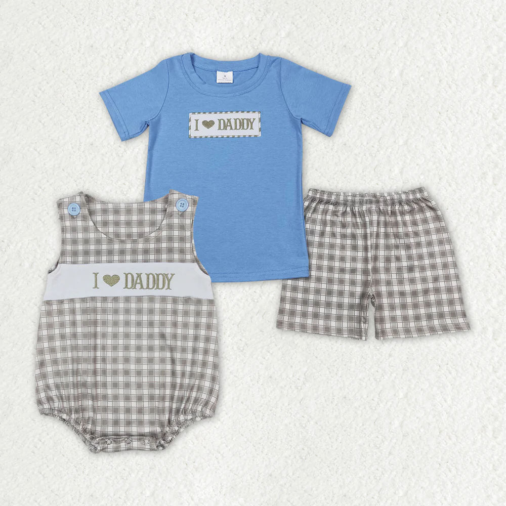 Baby Boys Blue I Love Daddy Sibling Brother Romper Clothes Sets