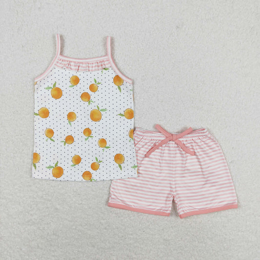 rts no moq GSSO0909 Orange polka dot white sleeveless striped shorts suit