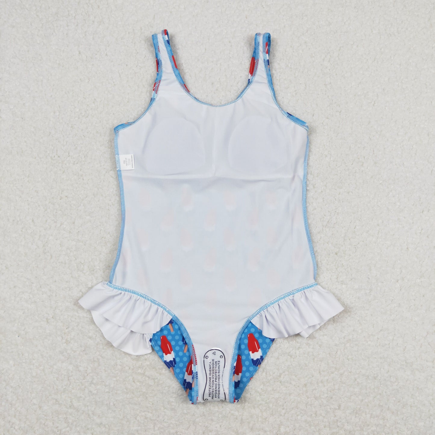 S0217 Bomb Pop Ice Cream Polka Dot White Lace Blue One-Piece Swimsuit