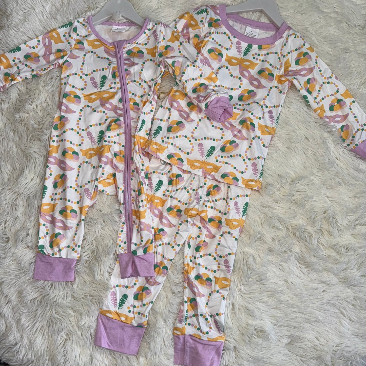 RTS NO MOQ Sibling Baby Girls clothes Mardi gras long sleeve Clothes Sets and romper