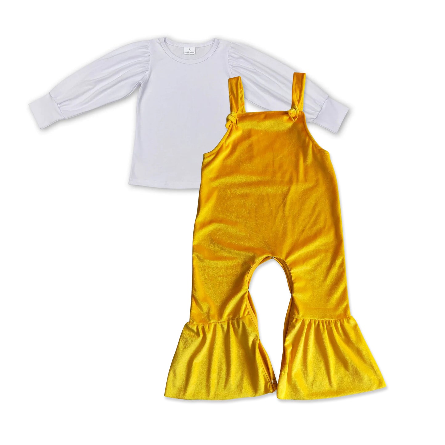 SR0089 Girls yellow gold velvet vest bodysuit  with  white top