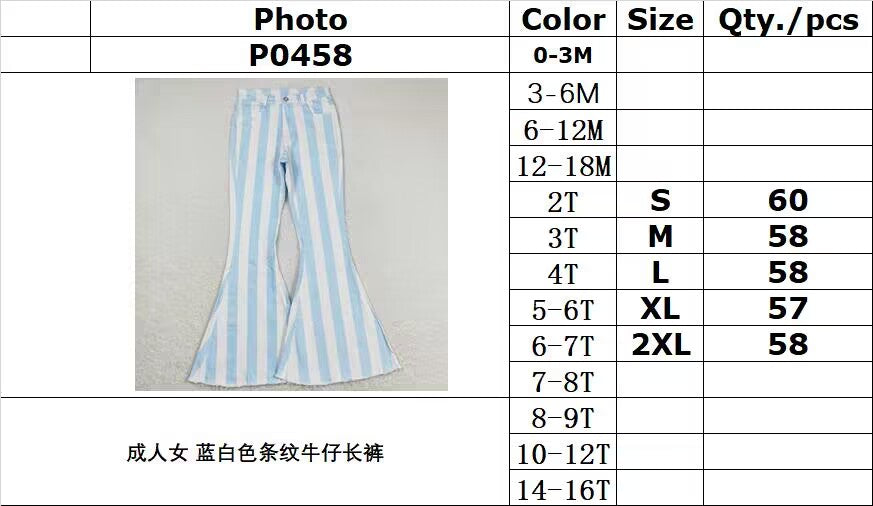 rts no moq P0458 Adult female blue and white striped denim pants