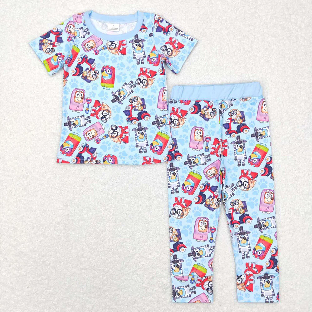 Baby Boys Blue Dogs Short Sleeve Sibling Girls Dress Sets