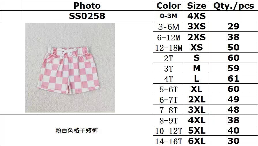 rts no moq SS0258 Pink and white plaid shorts