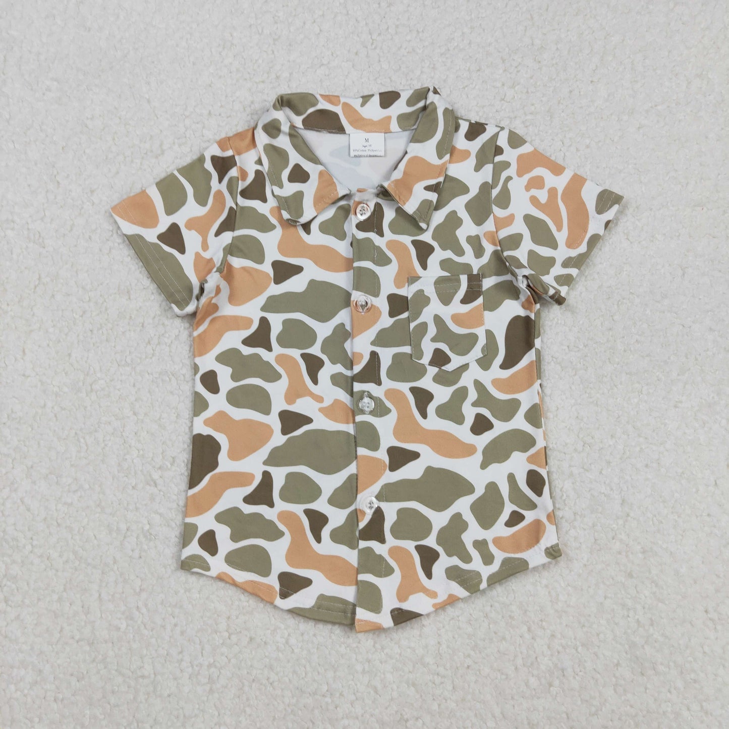 RTS NO MOQ（In Stock) BT1312 Orange and Green Camouflage Pocket Button Short-Sleeved Top