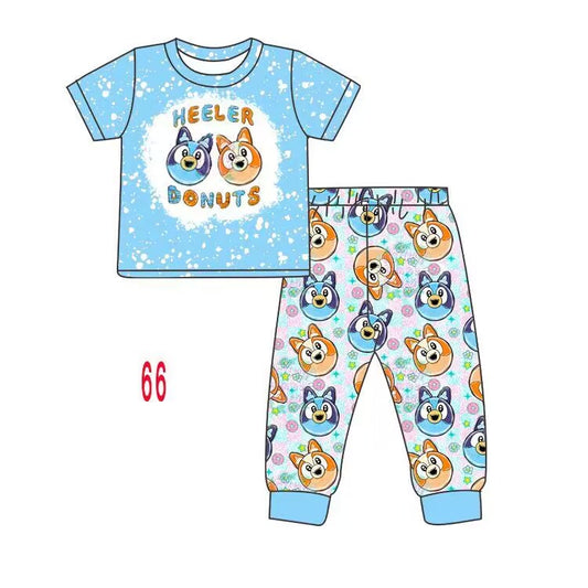 custom moq 5 eta 5-6weeks baby boys clothes HEELER BONUTS blue short sleeve Pants Sets