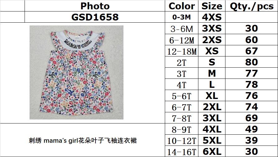 RTS NO MOQ ETA 5/7days Arrived GSD1658 embroidery mama's girl flower leaf flying sleeve dress