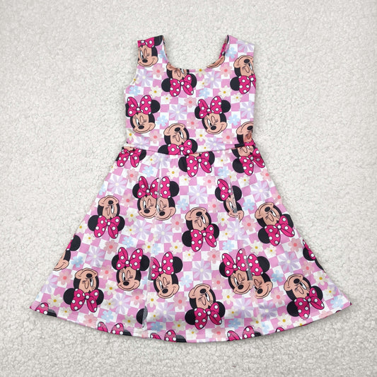RTS NO MOQ GSD2461 Mickey Minnie flower pink and white plaid yoga sleeveless dress