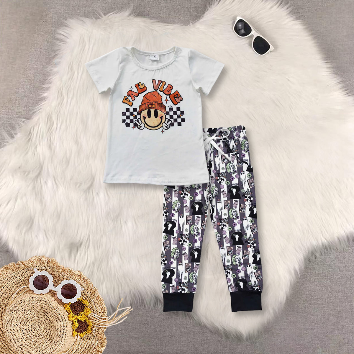 RTS NO MOQ Sibling baby boy clothes halloween short-sleeved top lace trousers sets and top and pants