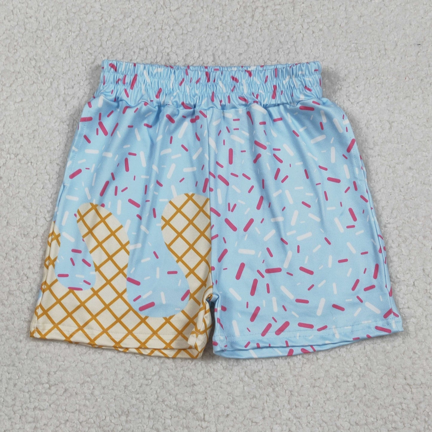 RTS NO MOQ（In Stock) Waffle ice cream blue long shorts