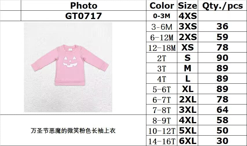 rts no moq GT0717 embroidery Halloween devil's smile pink long-sleeved top