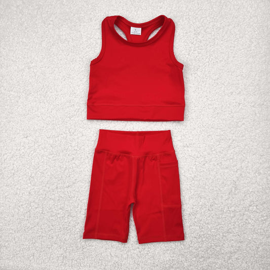 RTS NO MOQ GSSO1519 Pure red vest shorts yoga suit