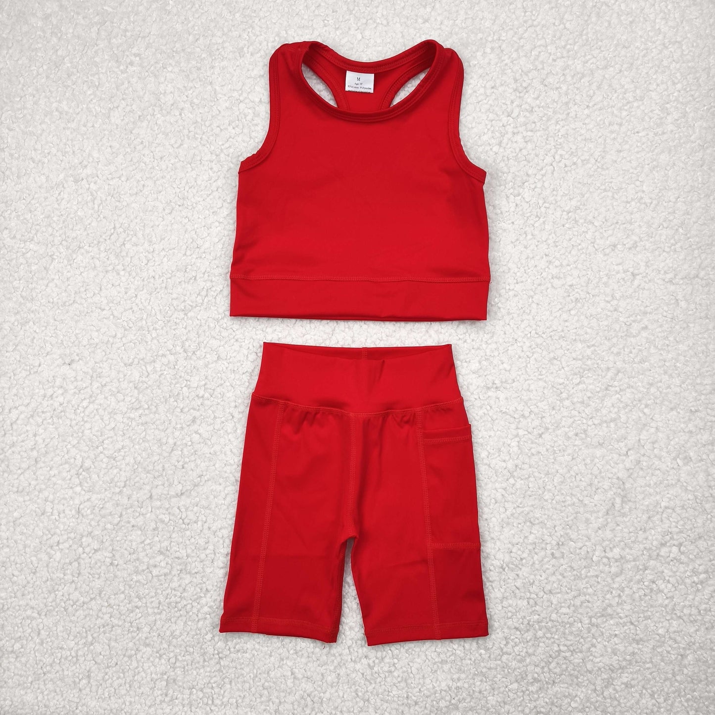 RTS NO MOQ GSSO1519 Pure red vest shorts yoga suit