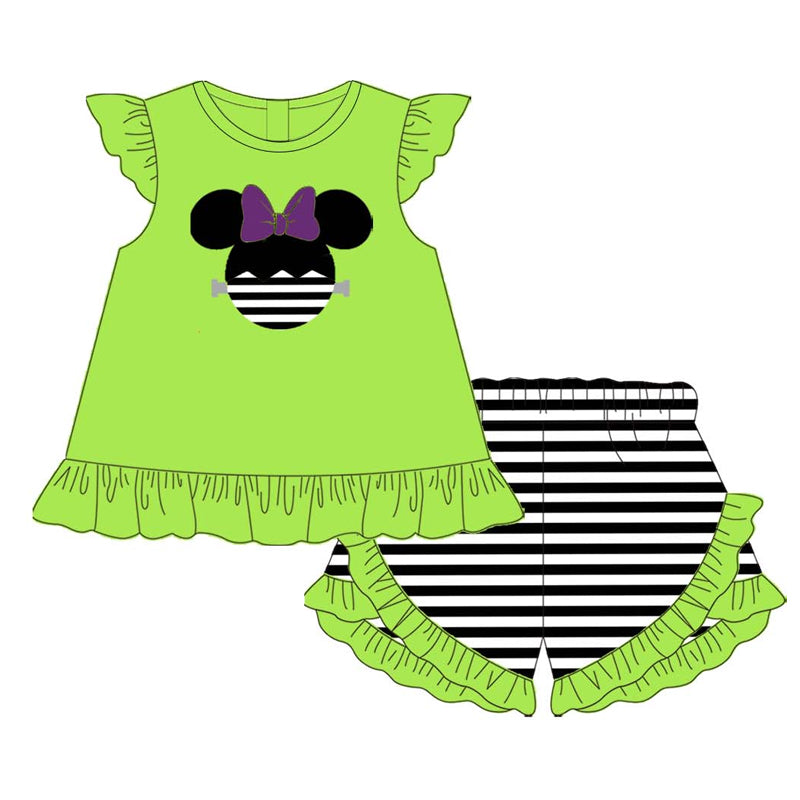 custom moq 5 eta 5-6weeks Custom Halloween Pumpkin Ghost  i love boo Sister Match green sets