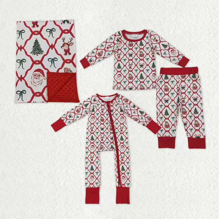 RTS NO MOQ Sibling Baby girls clothes Christmas long-sleeved trousers suit & romper and blanket