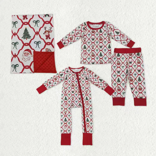 RTS NO MOQ Sibling Baby girls clothes Christmas long-sleeved trousers suit & romper and blanket