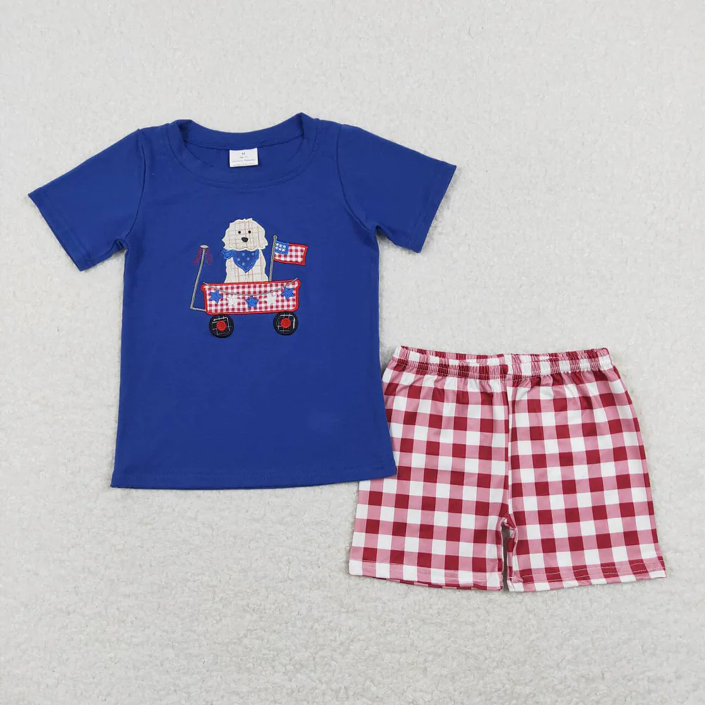 Baby Girls July 4th Dog Flag Sister Brother Rompers Clothes Set