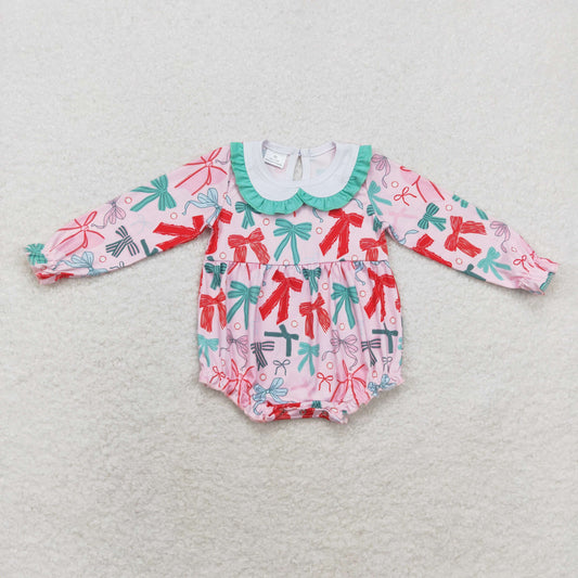 rts no moq LR1413 Bow pattern doll collar pink long-sleeved jumpsuit