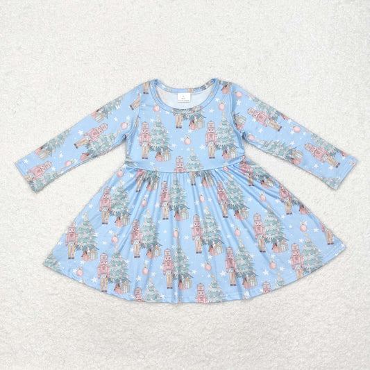 rts no moq GLD0722 Christmas tree nutcracker star blue long sleeve dress