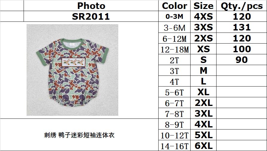 RTS NO MOQ ETA 5/7days arrived SR2011 Embroidered duck camouflage short sleeve jumpsuit