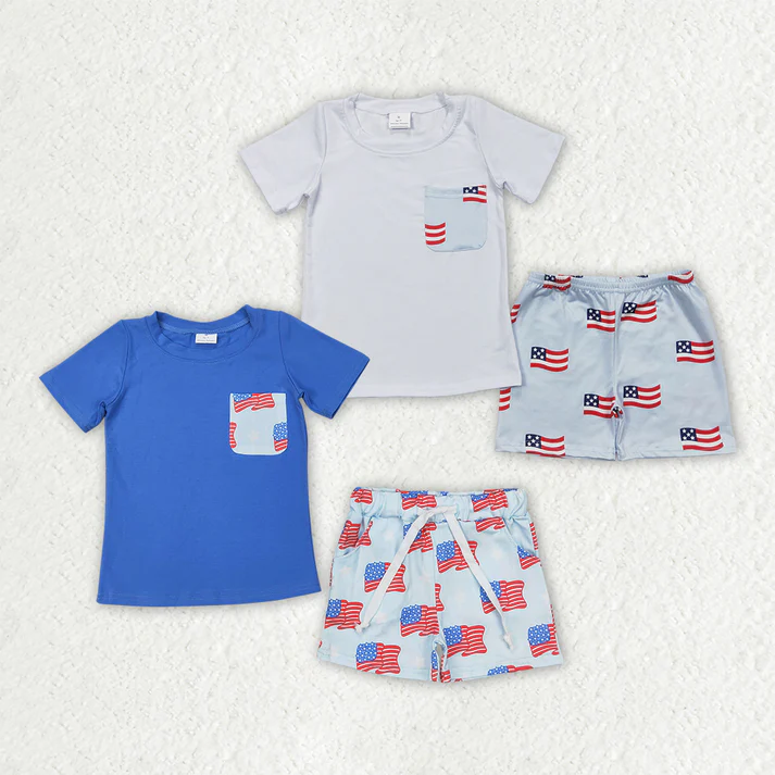 RTS NO MOQ baby boy Clothes 4th of july short sleeve shorts Sets