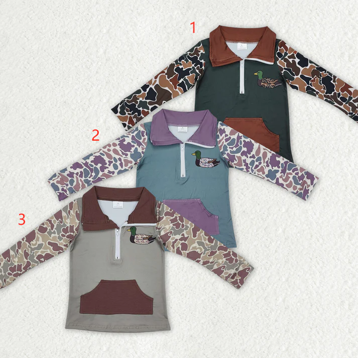 RTS NO MOQ Baby kid Camouflage duck pullover long sleeve top