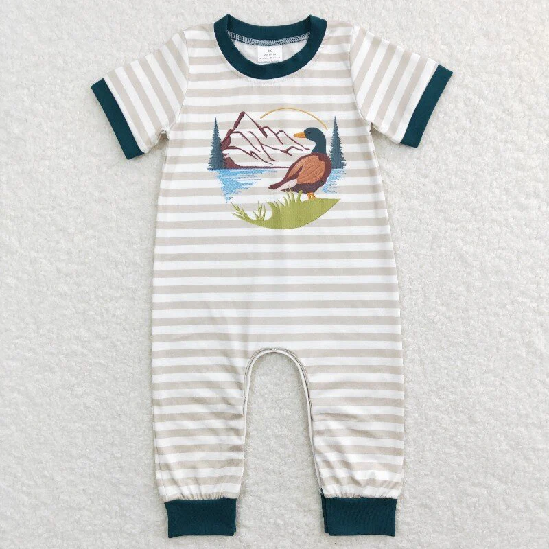 Baby Boys Khaki Stripes Duck Hunting Rompers Brother Clothing Sets