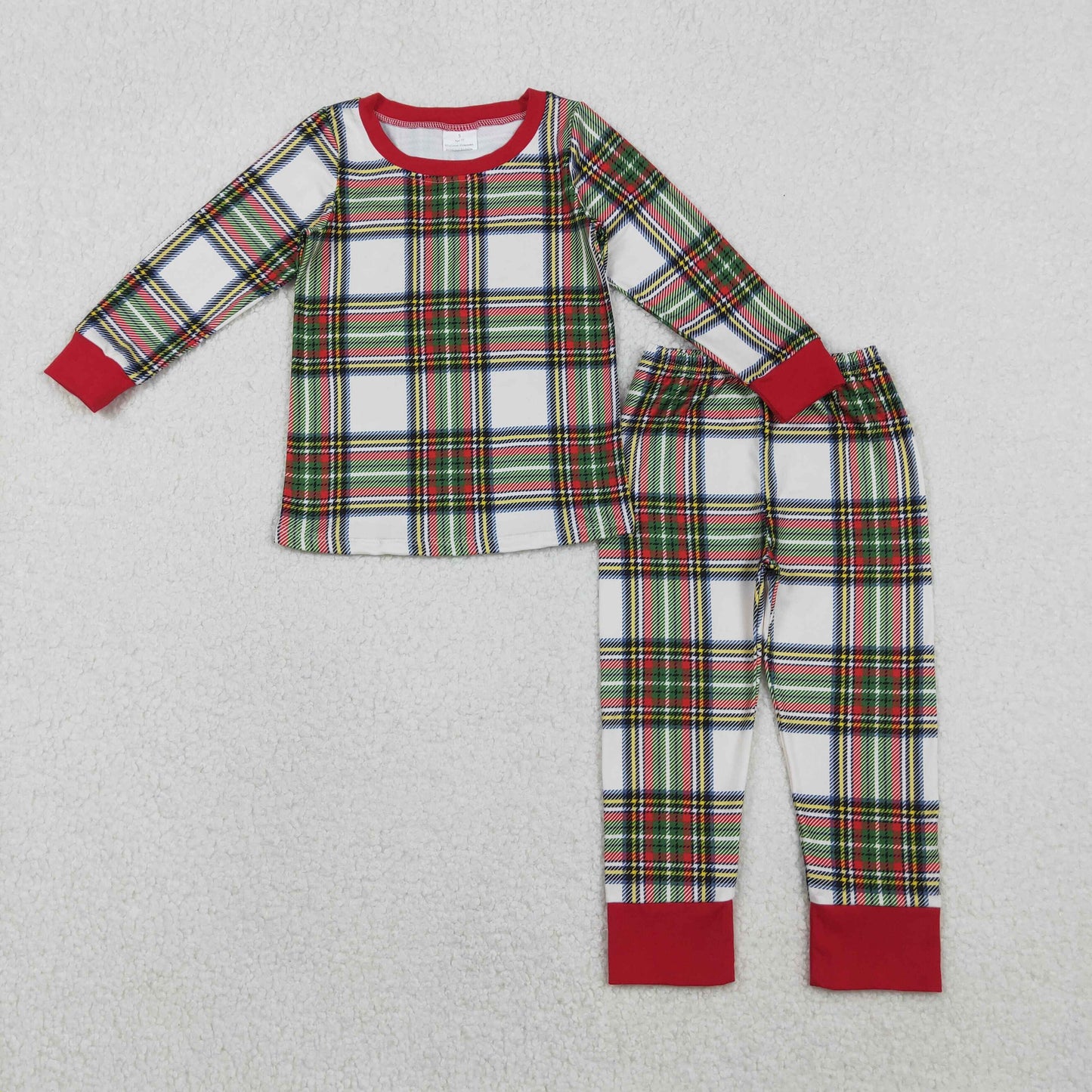 RTS NO MOQ（In Stock ) BLP1279 Christmas Red and Green Plaid Long-Sleeved Pants Pajama Set