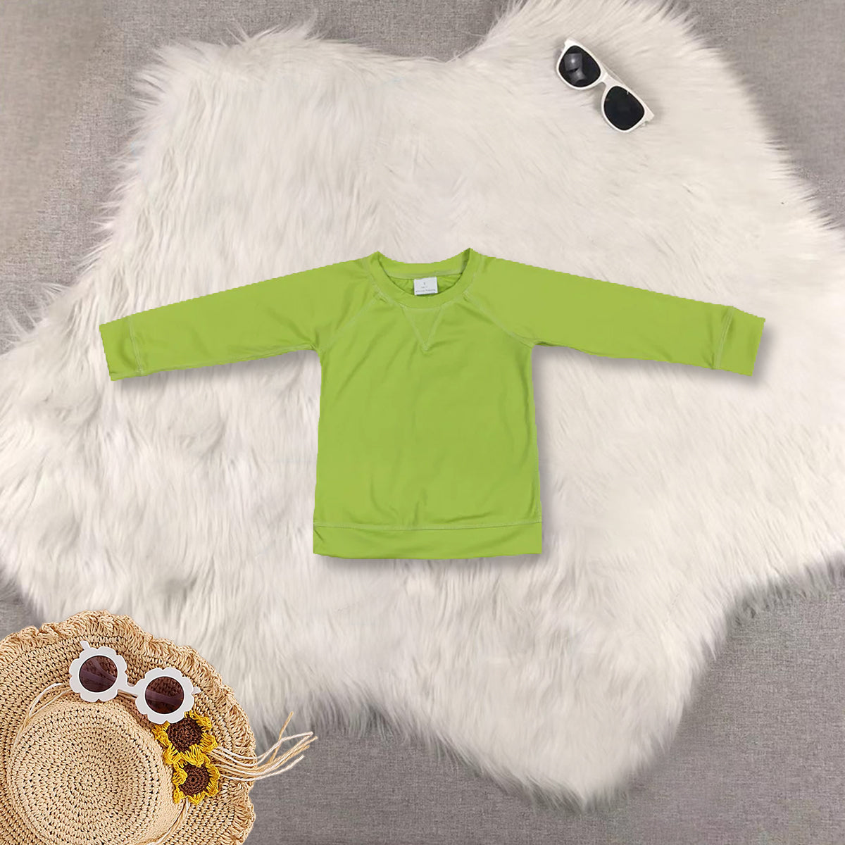 RTS NO MOQ Sibling baby girls clothes green long sleeve top shorts yoga sets