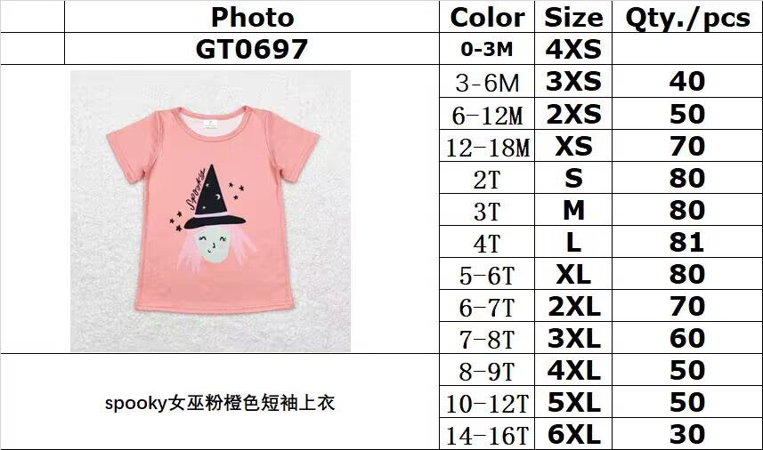 rts no moq GT0697 Spooky witch pink and orange short-sleeved top