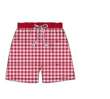 custom moq 5 eta 5weeks baby boys clothes red grid swim trunks shorts