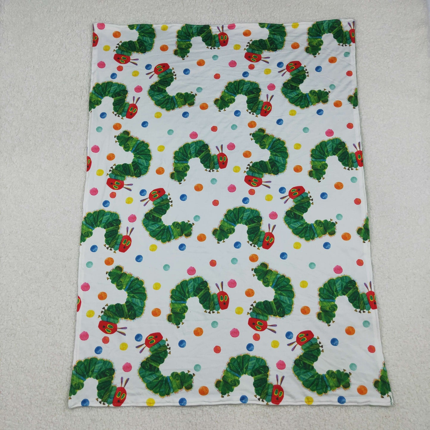 RTS NO MOQ（In Stock) BL0202 Cartoon Caterpillar Green and White Baby Blanket