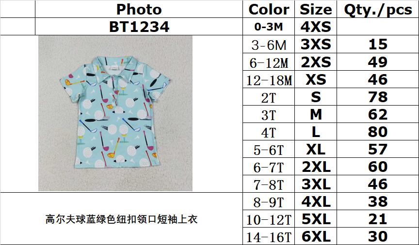 RTS NO MOQ（In Stock) BT1234 Golf teal button collar short sleeve top