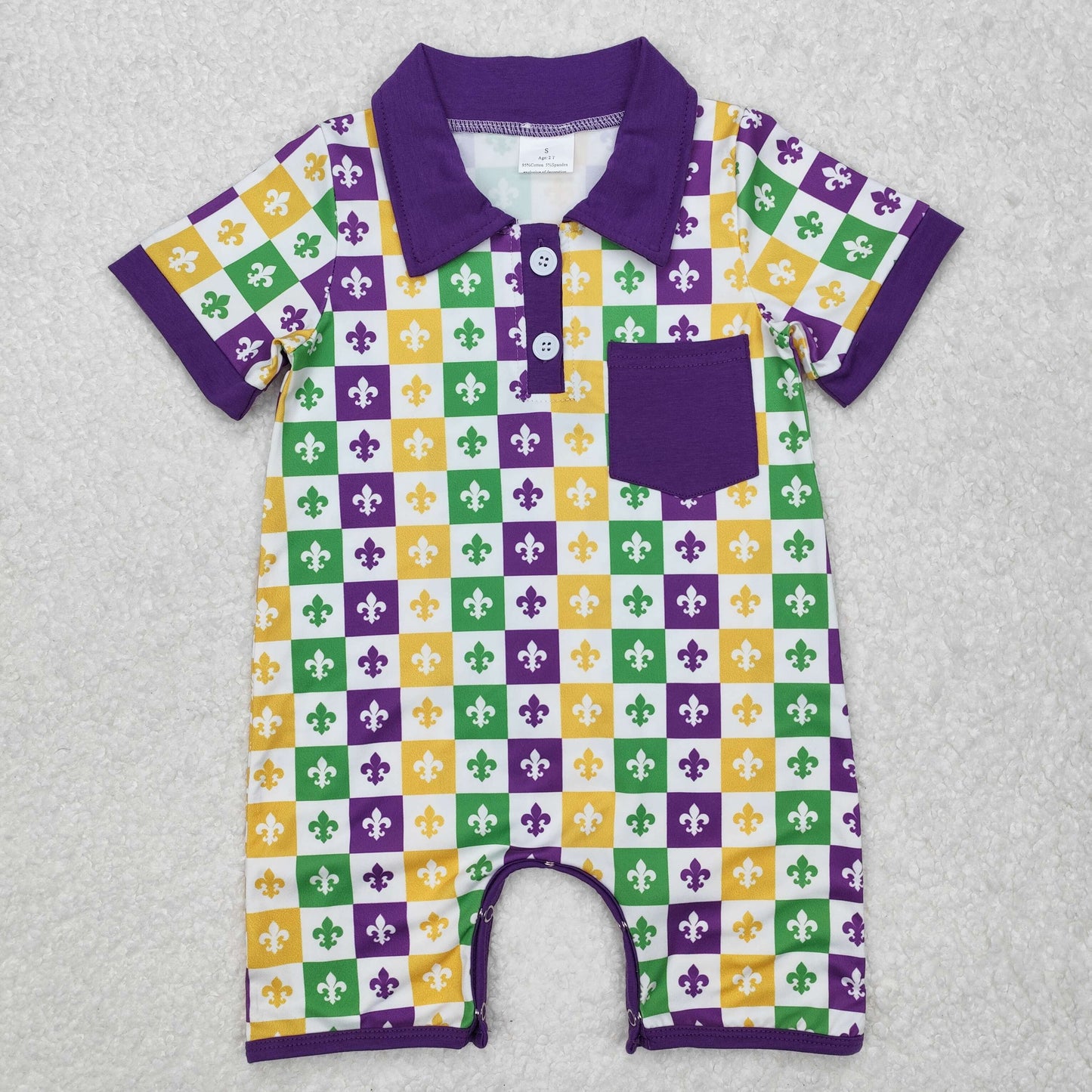 RTS NO MOQ（In Stock) SR2385 carnival plaid purple pocket short-sleeved jumpsuit