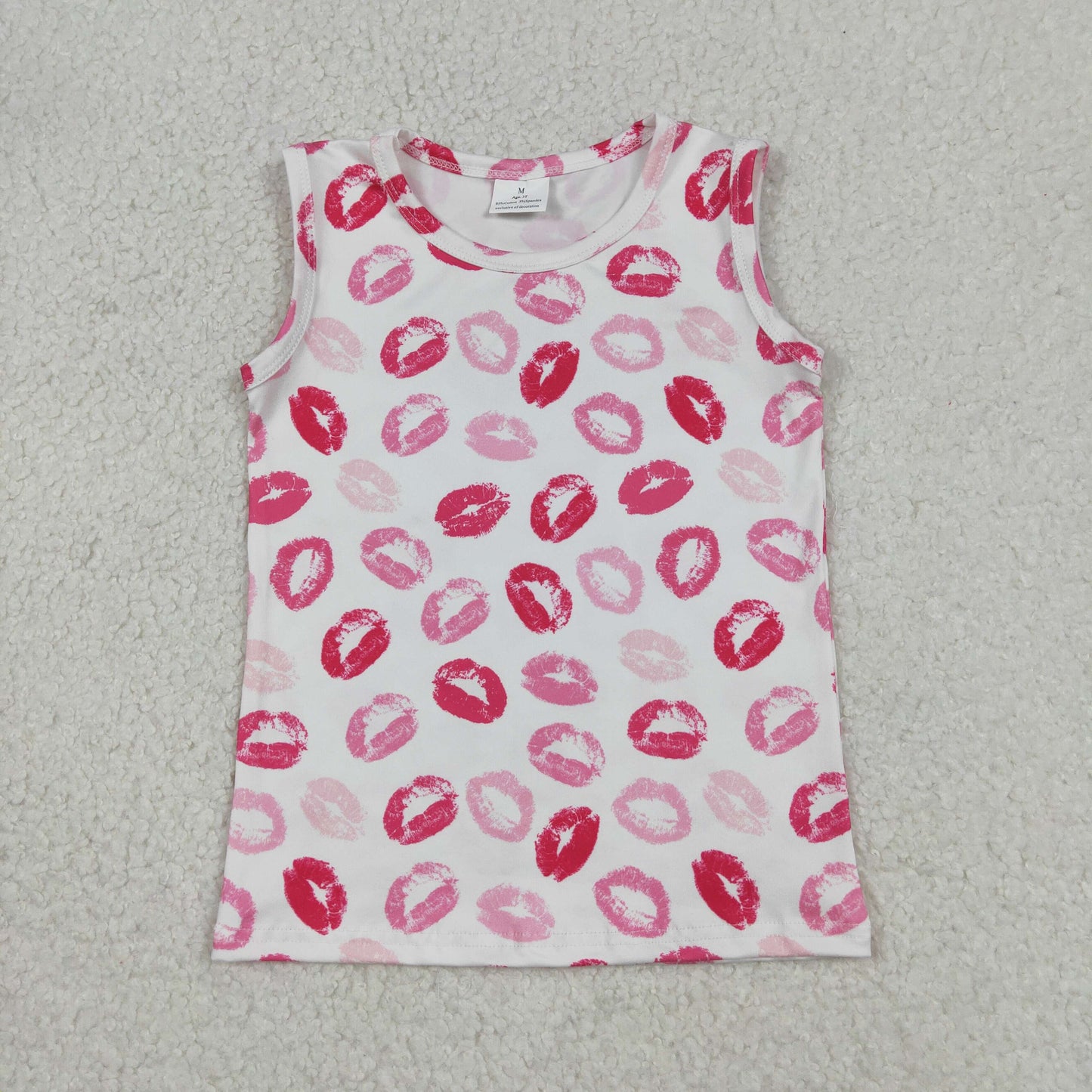 RTS NO MOQ（In Stock) White Vest with Lipstick Print