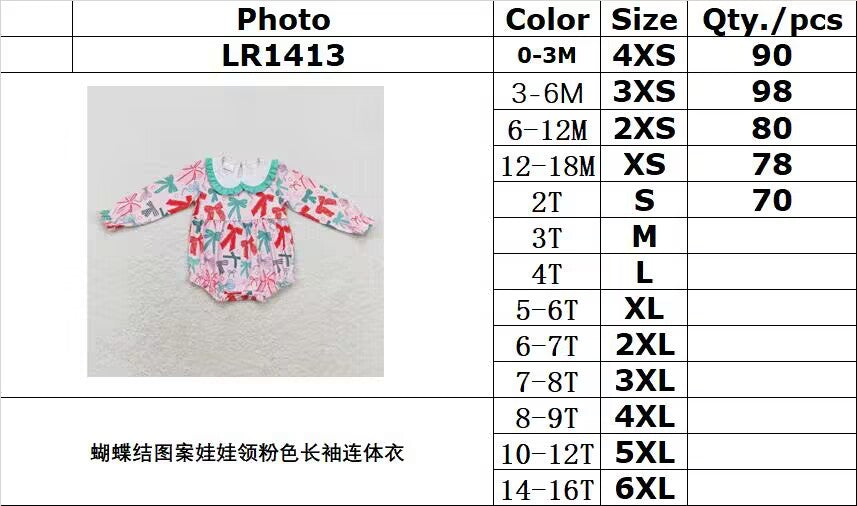 rts no moq LR1413 Bow pattern doll collar pink long-sleeved jumpsuit