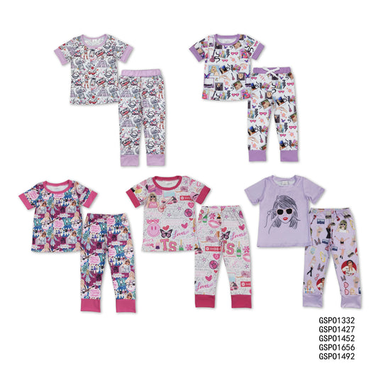 RTS NO MOQ Baby Girls European and American female singer musical instrument print pattern short-sleeved trousers suit