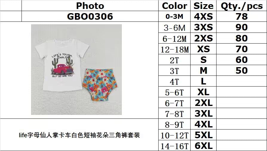 GBO0306 life letter cactus truck white short sleeve flower briefs suit