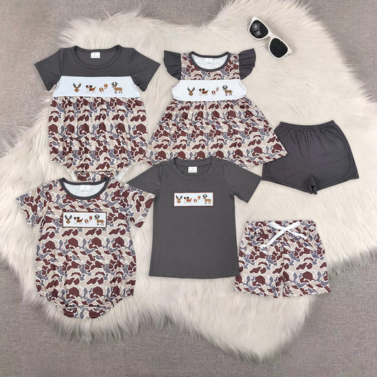 RTS NO MOQ Embroidery short-sleeved shorts suit & short-sleeved sets and romper