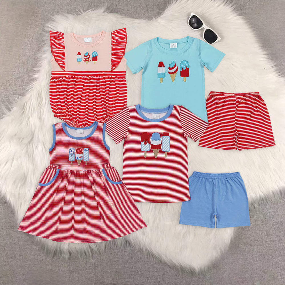 RTS NO MOQ baby boys clothes embroidery ice cream short sleeve Clothes Sets dress romper