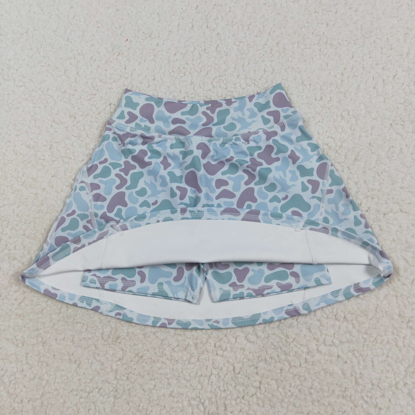 RTS NO MOQ（In Stock ) GLK0128 Light brown and green camouflage yoga skirt with duck and puppy patterns