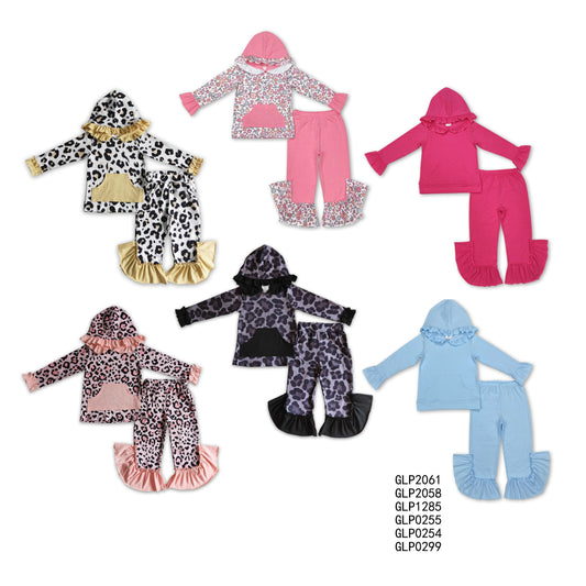 RTS NO MOQ Baby Girls Hooded Ruffle Top Bell Pants Clothes Sets