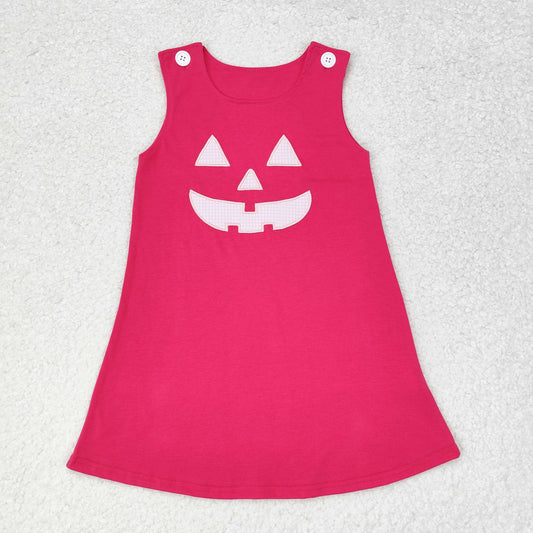 RTS no moq GSD1361 Halloween embroidery smiley rose red sleeveless dress